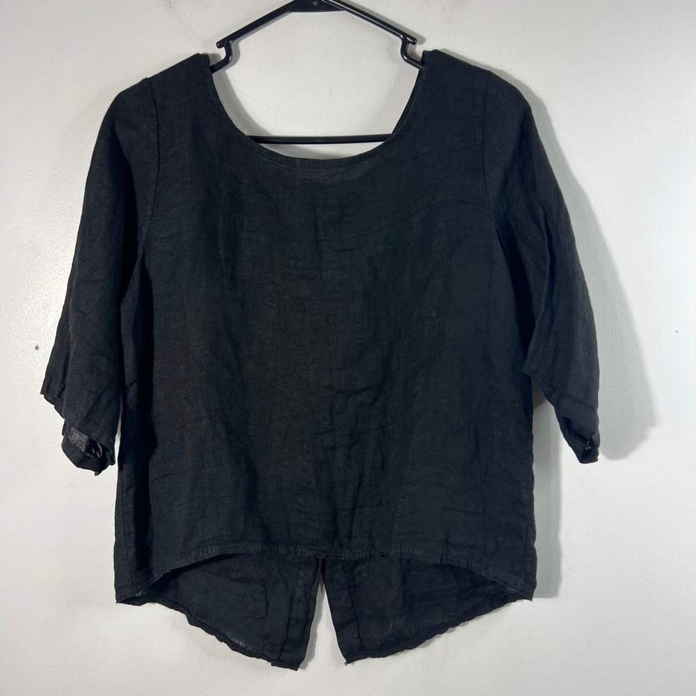 Jolly Linen Button Up Top Black OS NWT 1/2 sleeve